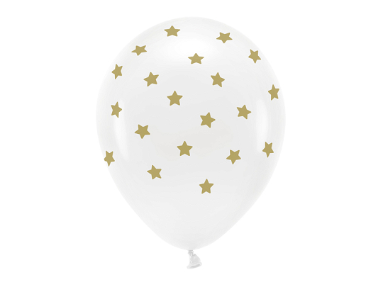 Ballons Eco 33 cm pastel, étoiles, blanc (1 pqt. / 6 pc.)