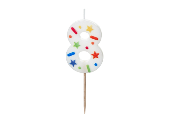 Świeczka urodzinowa Cyfra ''8'', biała konfetti, 5.5cm