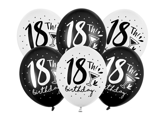 Ballons 30cm, 18th! birthday, Mix (1 VPE / 6 Stk.)