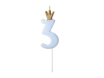 Birthday candle Number 3, light blue, 9.5cm