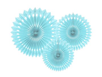 Rosettes décoratives, bleu clair, 20-30cm (1 pqt. / 3 pc.)