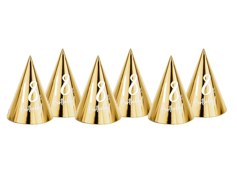 Pappershatt – 18-årsdag – guld – 16 cm – 6-pack