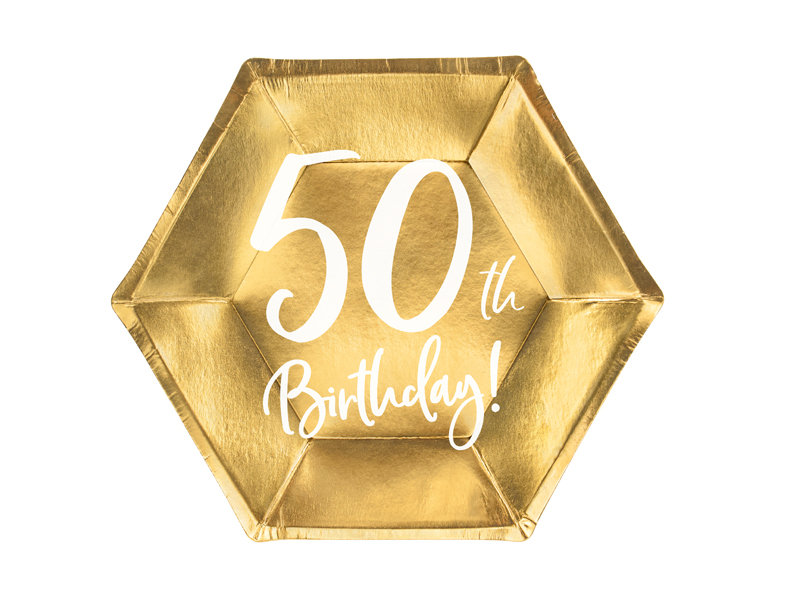 Tallrikar – 50-årsdag – guld – 20 cm – 6-pack