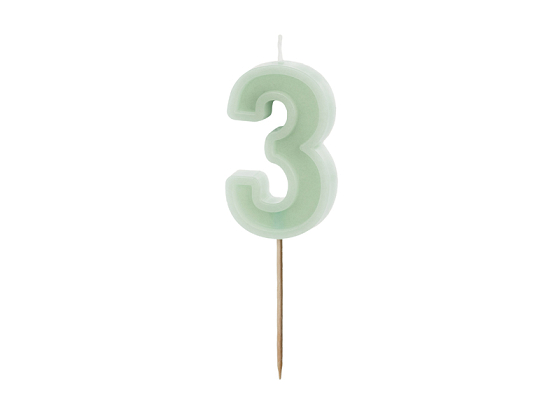 Bougie d'anniversaire Numéro 3, vert, 6 cm