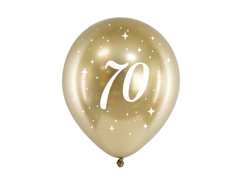 Latexballong Glossy – 70-årsdag – guld – 30 cm
