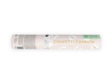 Confetti cannon with butterflies, white, 20cm