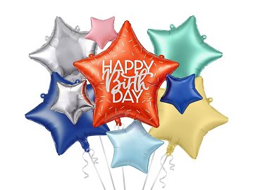 Foil balloon set Happy Birthday Stars, mix (1 pkt / 5 pc.)