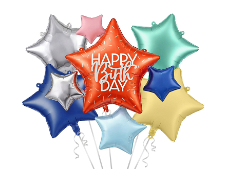 Zestaw balonów foliowych Gwiazdki Happy Birthday, mix