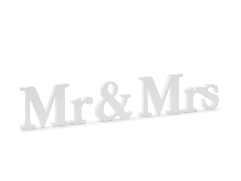 Träinskription – Mr & Mrs – vit – 50x9.5 cm