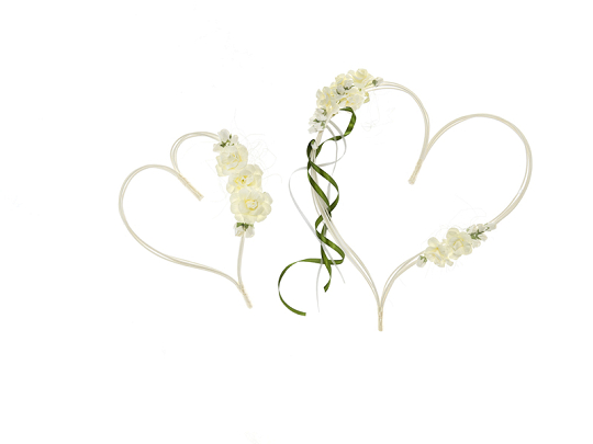 Cœurs en rotin avec bouquets , de couleur crème (1 pqt. / 2 pc.)
