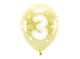 Eco Ballons 33 cm, Zahl '' 3 '', golden (1 VPE / 6 Stk.)