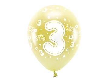 Ballons Eco 33 cm, chiffre '' 3 '', or (1 pqt. / 6 pc.)
