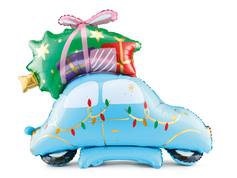 Stående folieballong – Julbil – mix – 102x100 cm