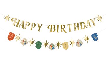 Baner Harry Potter Happy Birthday, 200 cm, złoty