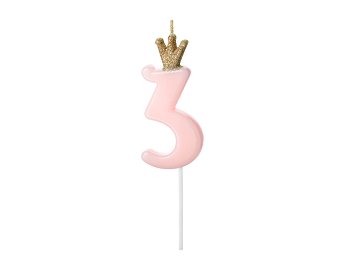 Bougie d'anniversaire Chiffre 3, rose clair, 9.5cm