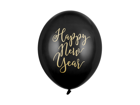 Ballons 30 cm, imprimé Happy New Year, Noir Pastel (1 pqt. / 50 pc.)