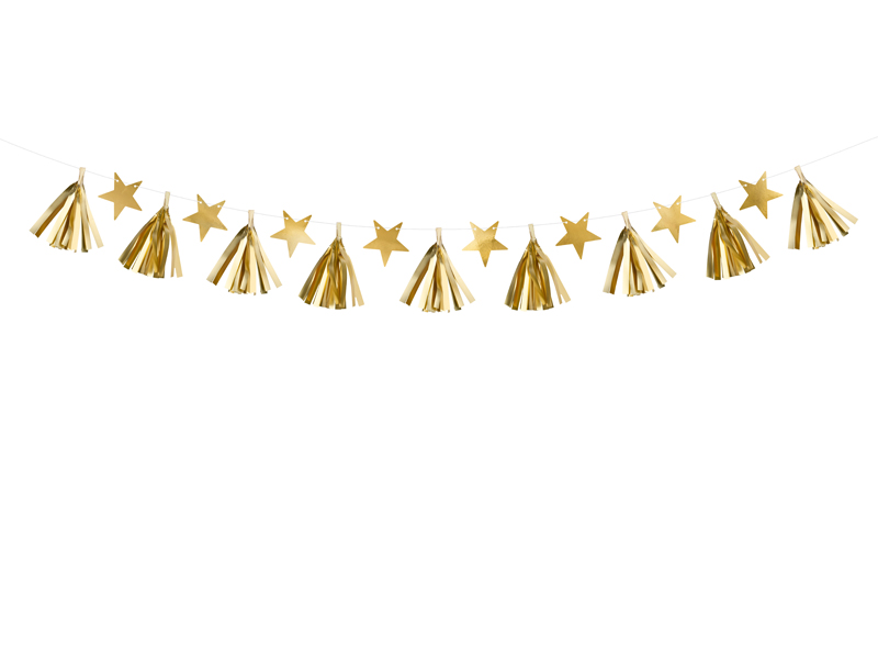 Pappersgirlang – Stjärnor – guld – 1.3 m