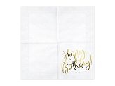 Serviettes de table Happy Birthday, blanc, 33x33cm (1 pqt. / 20 pc.)