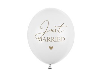 Ballons 30 cm, Just Married, Blanc pur pastel (1 pqt. / 6 pc.)