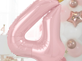 Stojący balon foliowy cyfra "4" , 84 cm, jasny różowy