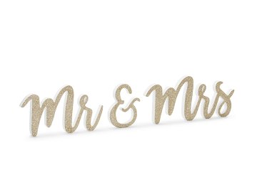 Holzaufschrift Mr & Mrs, gold, 50x10cm