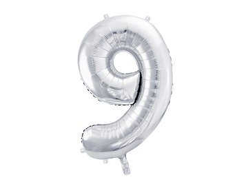 Folienballon Ziffer ''9'', 86cm, silber