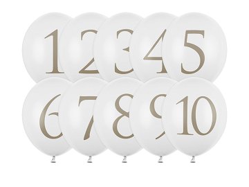 Balloons 30cm, Numbers, mix, Pastel Pure White (1 pkt / 10 pc.)