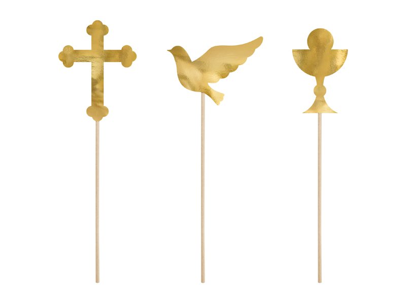 Tårttoppers – Kommunion – guld – 31.5 cm – 6-pack