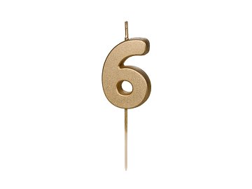 Bougie d'anniversaire Chiffre 6, 4.5 cm, or