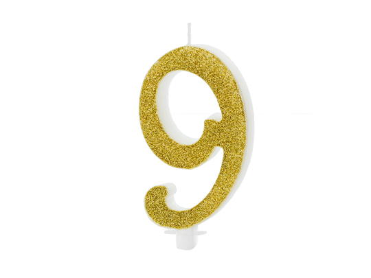 Birthday candle Number 9, gold, 10cm