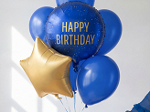 Ballon aluminium pastille Happy Birthday, 35x35 cm, bleu marine