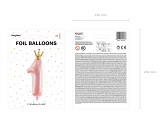 Foil Balloon Number ''1'', 37x100cm, light pink