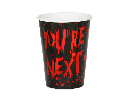 Pappbecher You're next, 250 ml, schwarz-rot (1 VPE / 6 Stk.)