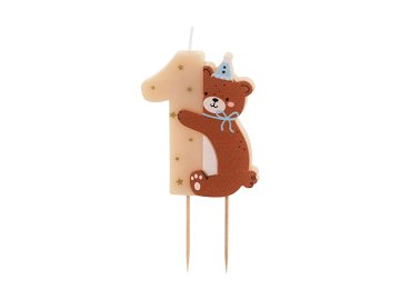 Birthday candle Number 1 with Teddy bear, mix, 7 cm