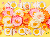 Tissepaper decoration Flowers, cream, 30-20 cm (1 pkt / 5 pc.)