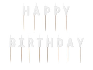 Bougies d'anniversaire ''Happy Birthday'', 2,5 cm, blanches (1 pqt. / 13 pc.)