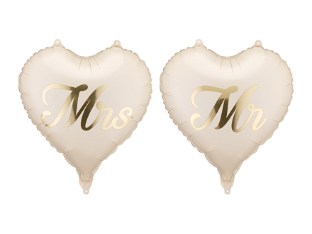 Foil balloons hearts MR and MRS, 45 cm, mix