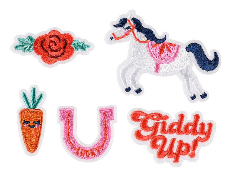 Tygmärke – Giddy Up – mix – 7 cm – 5-pack