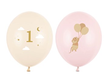 Balloons 30 cm, Mice with number 1, Pale Pink (1 pkt / 50 pc.)