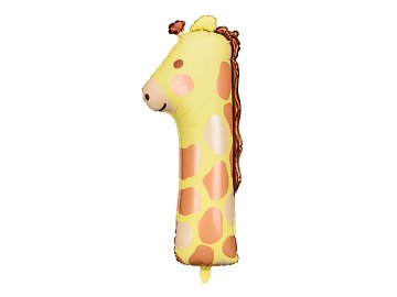 Folienballon Ziffer 1 - Giraffe, 42x90 cm, Mix