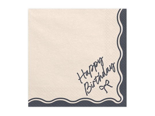 Napkins Happy Birthday Bow, 33x33 cm, beige-black (1 pkt / 12 pc.)