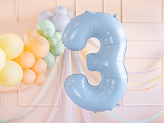 Ballon Mylar Chiffre ''3'', 72cm, bleu clair