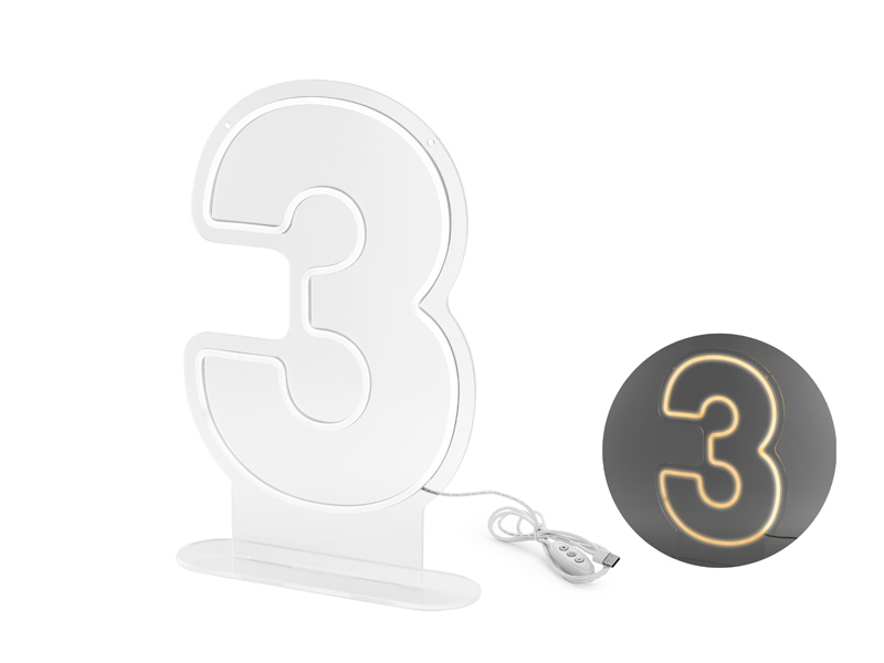 Neon LED - Digit '3', white, 50cm - Designer decorations and ideas for ...