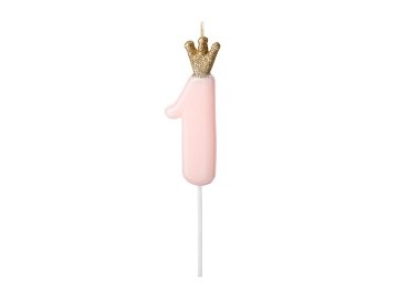 Birthday candle Number 1, light pink, 9.5cm