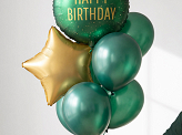 Ballon aluminium pastille Happy Birthday, 35x35 cm, vert foncé