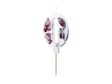 Birthday Candle Number '0', White with Flower Petals, 8 cm