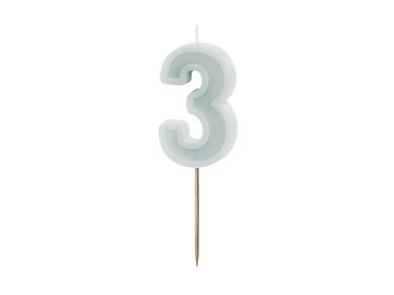 Birthday candle Number 3, light mint, 6 cm