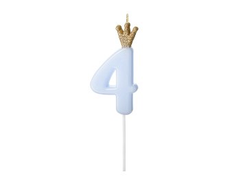 Bougie d'anniversaire Chiffre 4, bleu clair, 9.5cm