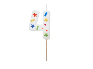 Bougie d'anniversaire Chiffre '4', confettis blancs, 5.5cm