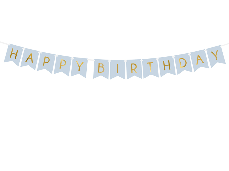 Flaggbanner – Happy Birthday – ljusblå – 15x175 cm